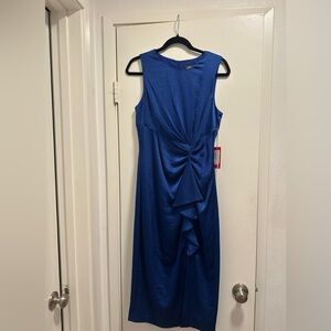 Vince Camuto Satin Tuck Waisted Blue Midi Dress
